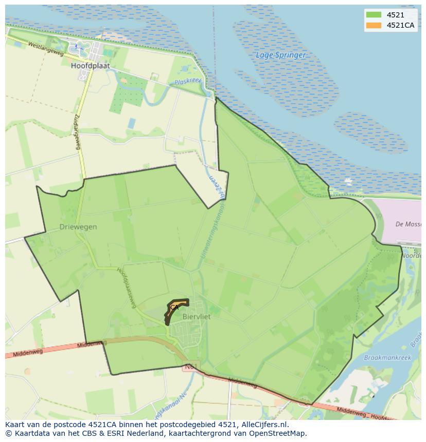 Afbeelding van het postcodegebied 4521 CA op de kaart.