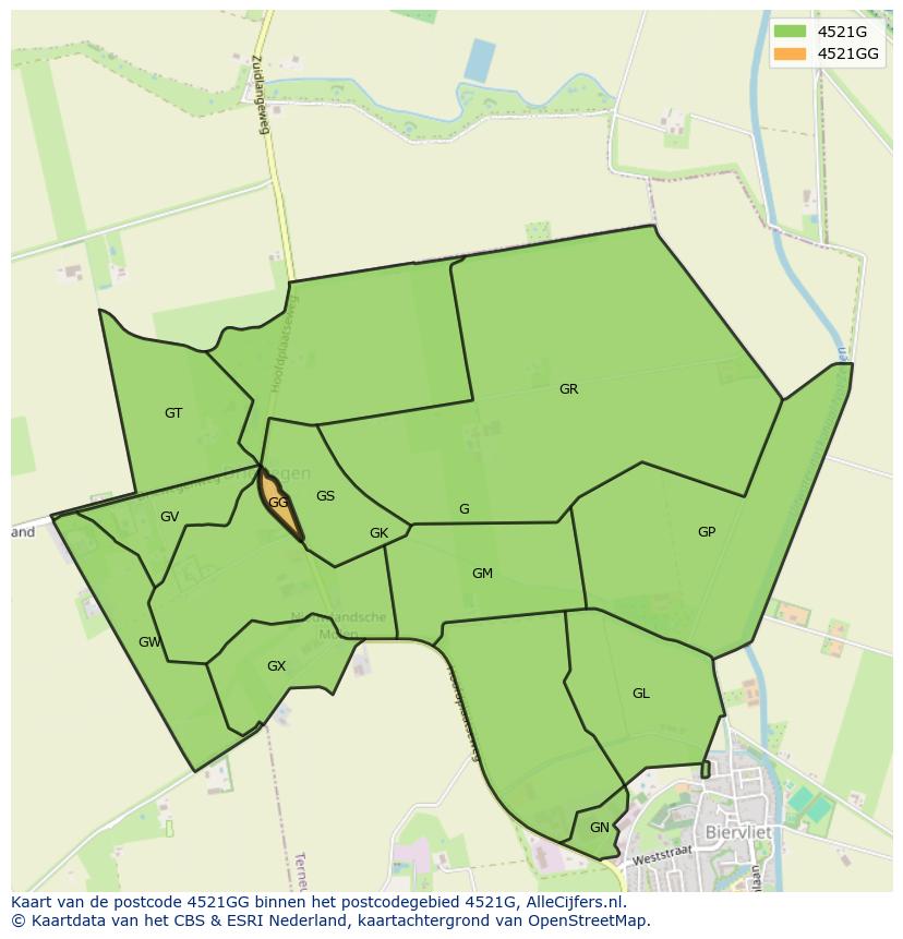 Afbeelding van het postcodegebied 4521 GG op de kaart.