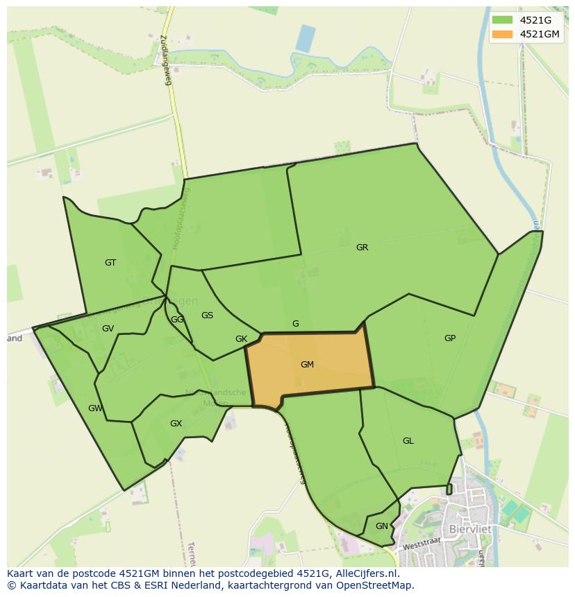 Afbeelding van het postcodegebied 4521 GM op de kaart.