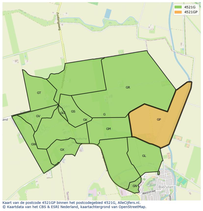Afbeelding van het postcodegebied 4521 GP op de kaart.