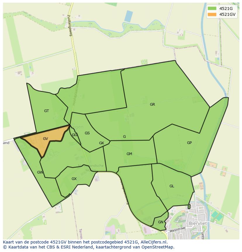 Afbeelding van het postcodegebied 4521 GV op de kaart.