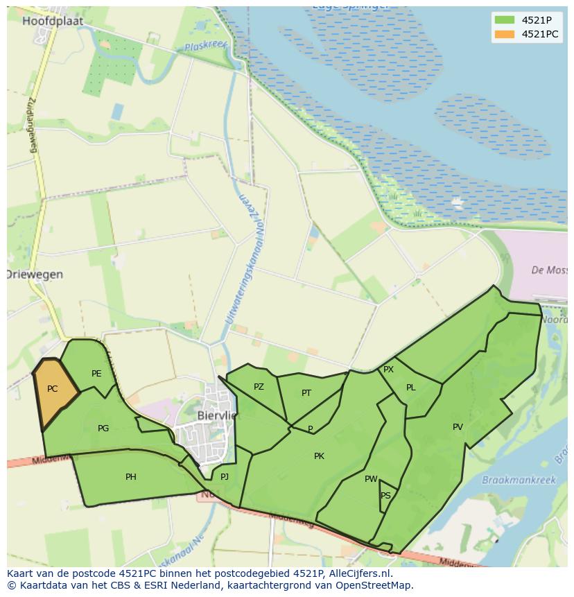 Afbeelding van het postcodegebied 4521 PC op de kaart.