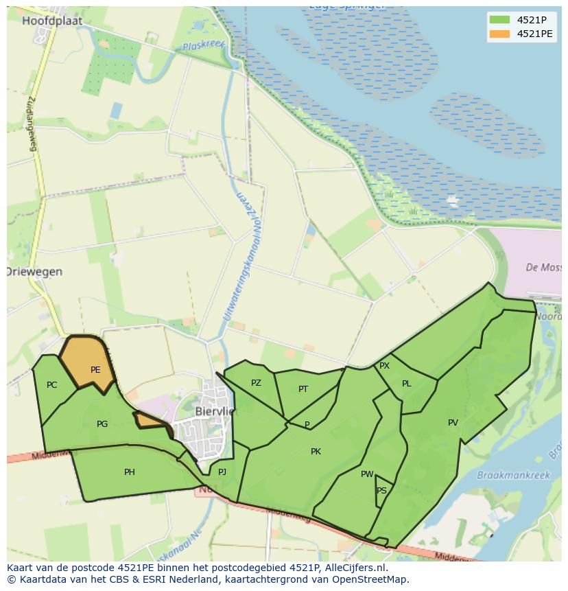 Afbeelding van het postcodegebied 4521 PE op de kaart.