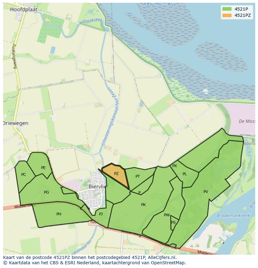 Afbeelding van het postcodegebied 4521 PZ op de kaart.