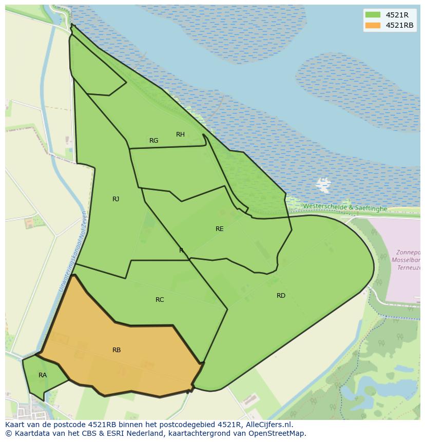 Afbeelding van het postcodegebied 4521 RB op de kaart.