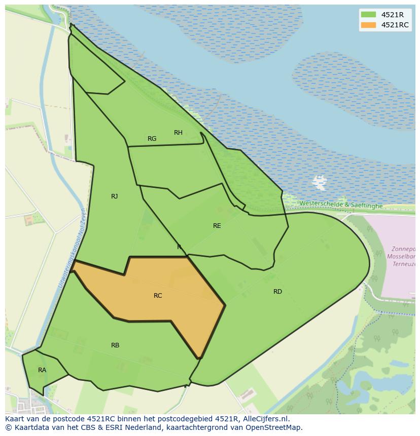 Afbeelding van het postcodegebied 4521 RC op de kaart.