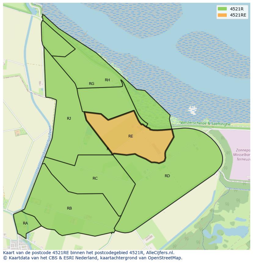 Afbeelding van het postcodegebied 4521 RE op de kaart.
