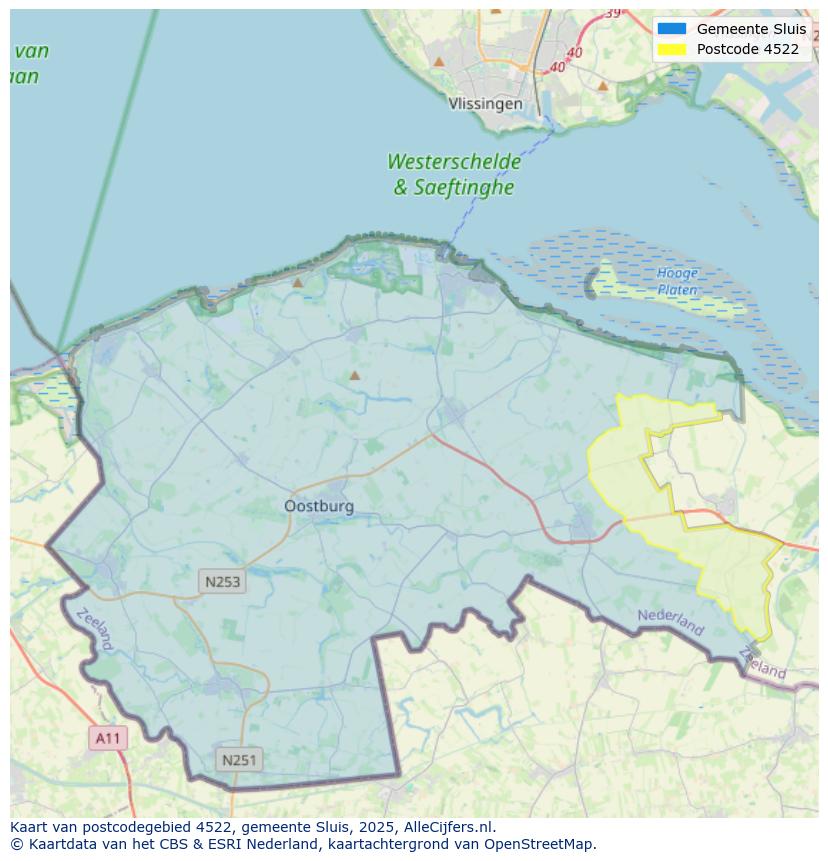 Afbeelding van het postcodegebied 4522 op de kaart.
