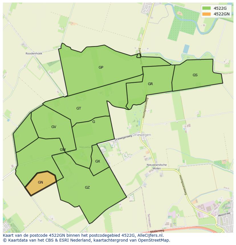 Afbeelding van het postcodegebied 4522 GN op de kaart.