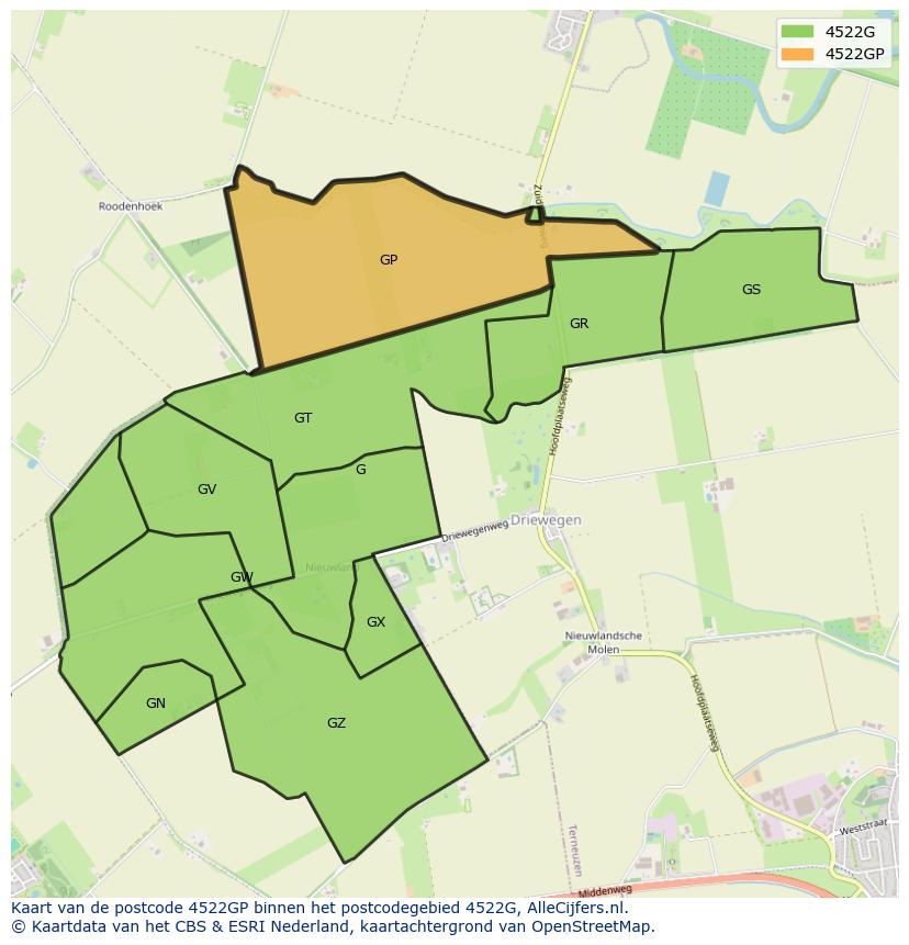 Afbeelding van het postcodegebied 4522 GP op de kaart.