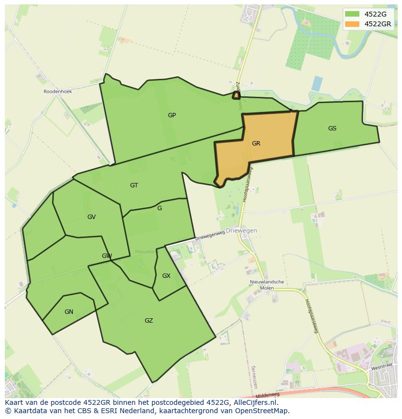 Afbeelding van het postcodegebied 4522 GR op de kaart.