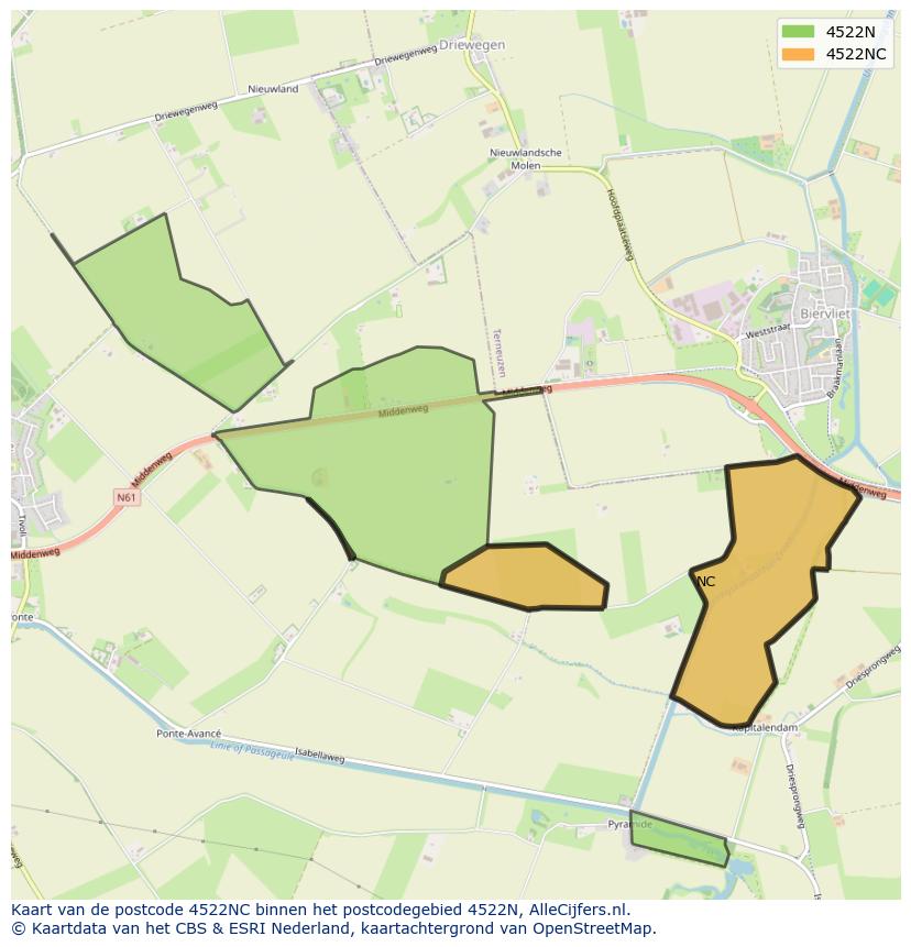 Afbeelding van het postcodegebied 4522 NC op de kaart.