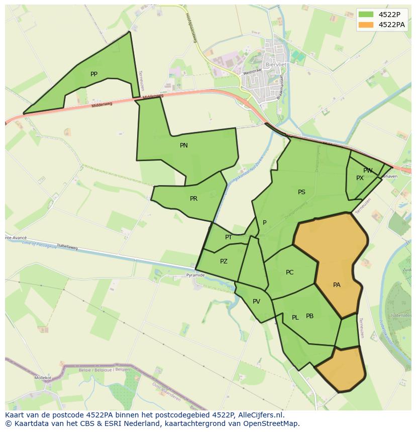 Afbeelding van het postcodegebied 4522 PA op de kaart.