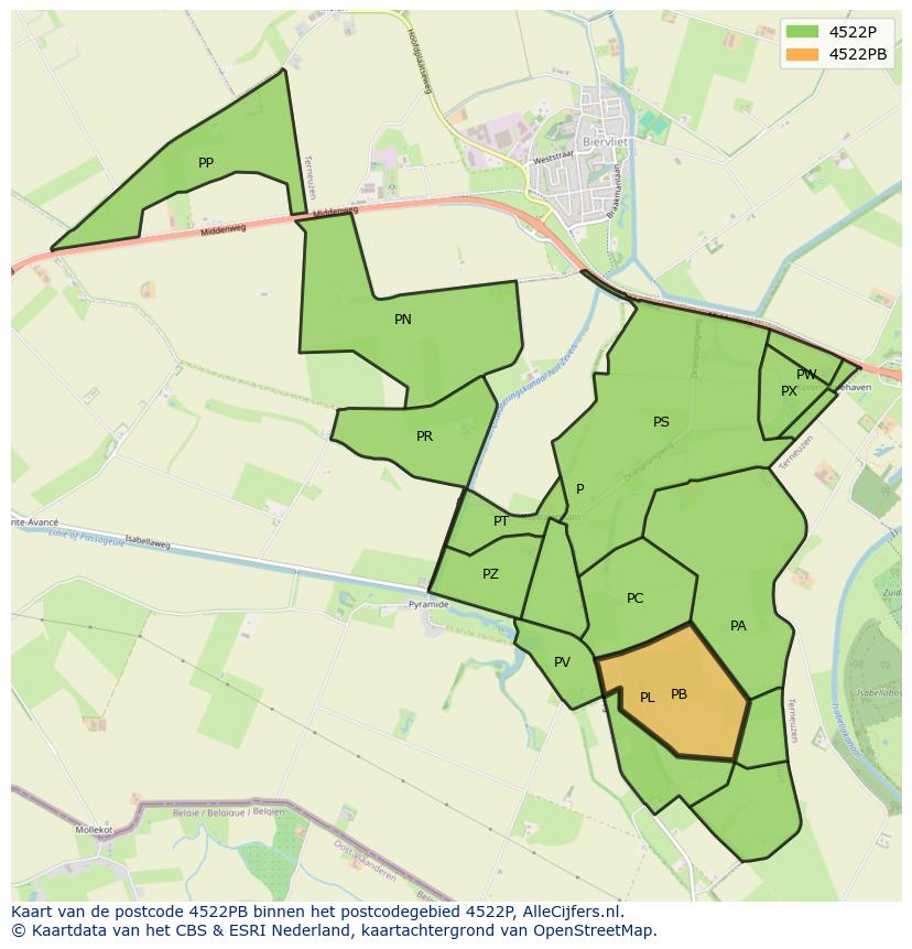 Afbeelding van het postcodegebied 4522 PB op de kaart.