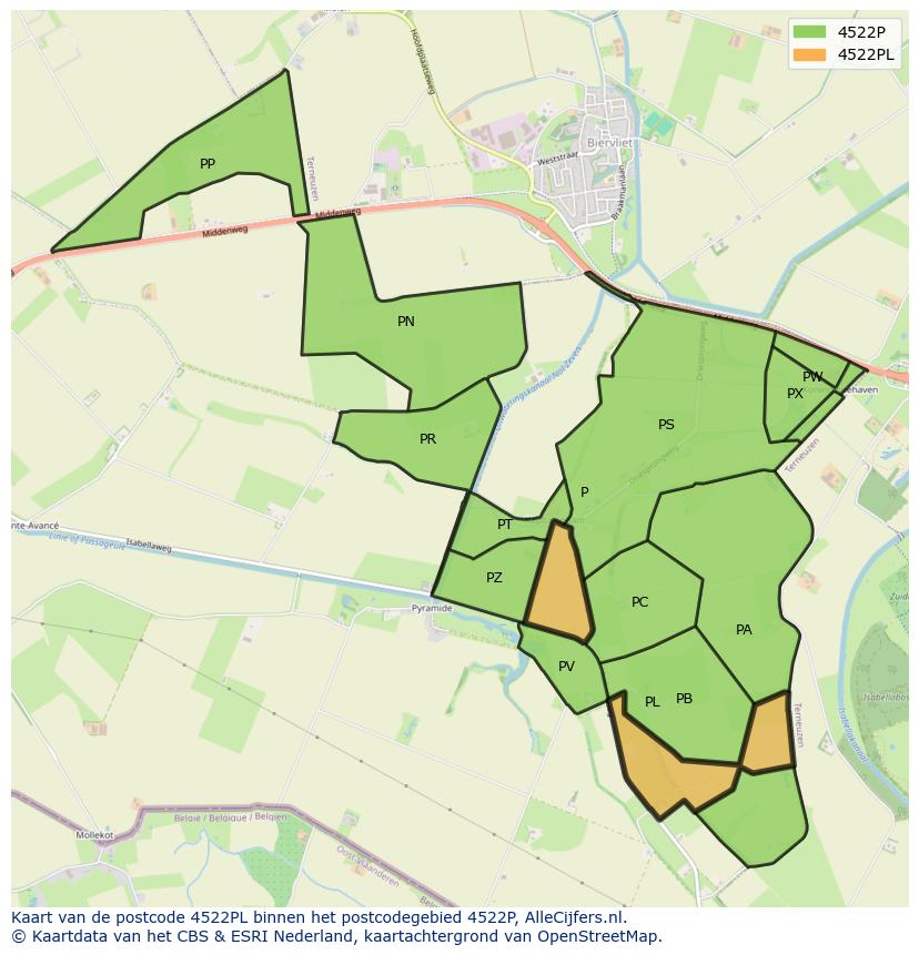 Afbeelding van het postcodegebied 4522 PL op de kaart.