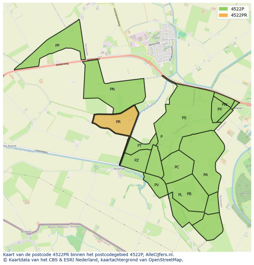 Afbeelding van het postcodegebied 4522 PR op de kaart.
