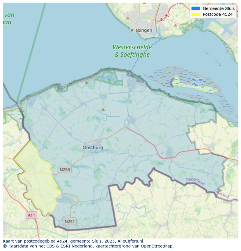 Afbeelding van het postcodegebied 4524 op de kaart.