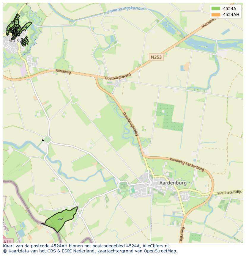 Afbeelding van het postcodegebied 4524 AH op de kaart.