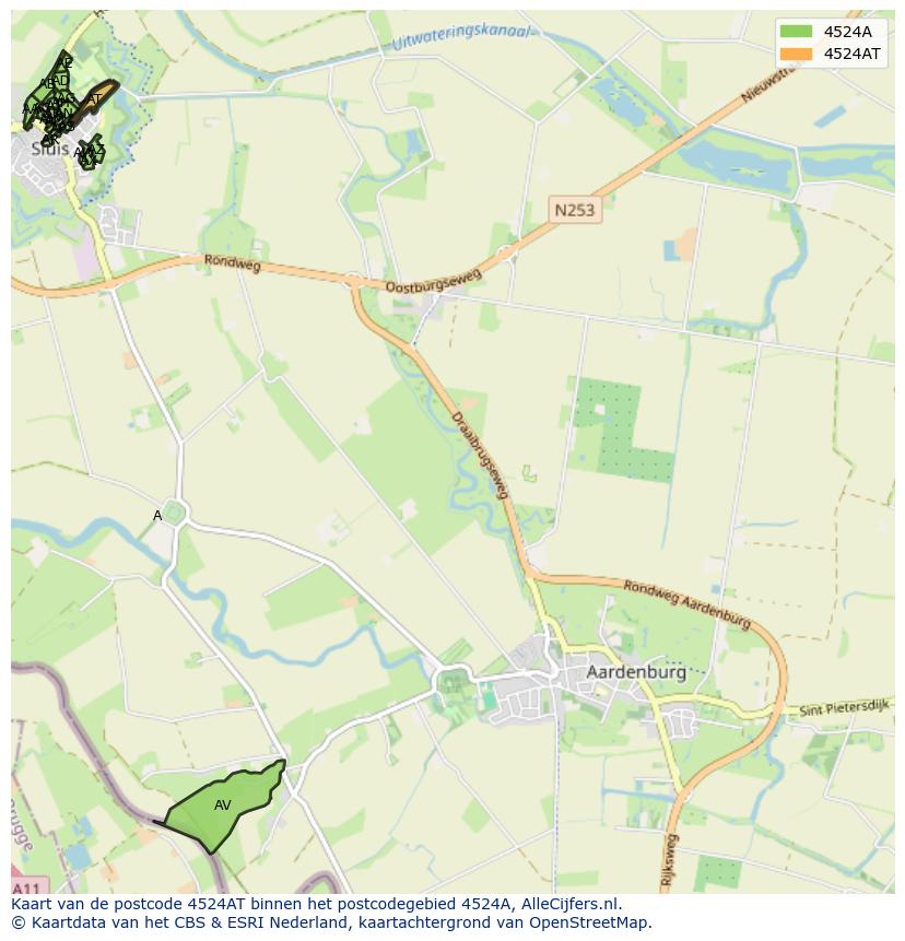 Afbeelding van het postcodegebied 4524 AT op de kaart.