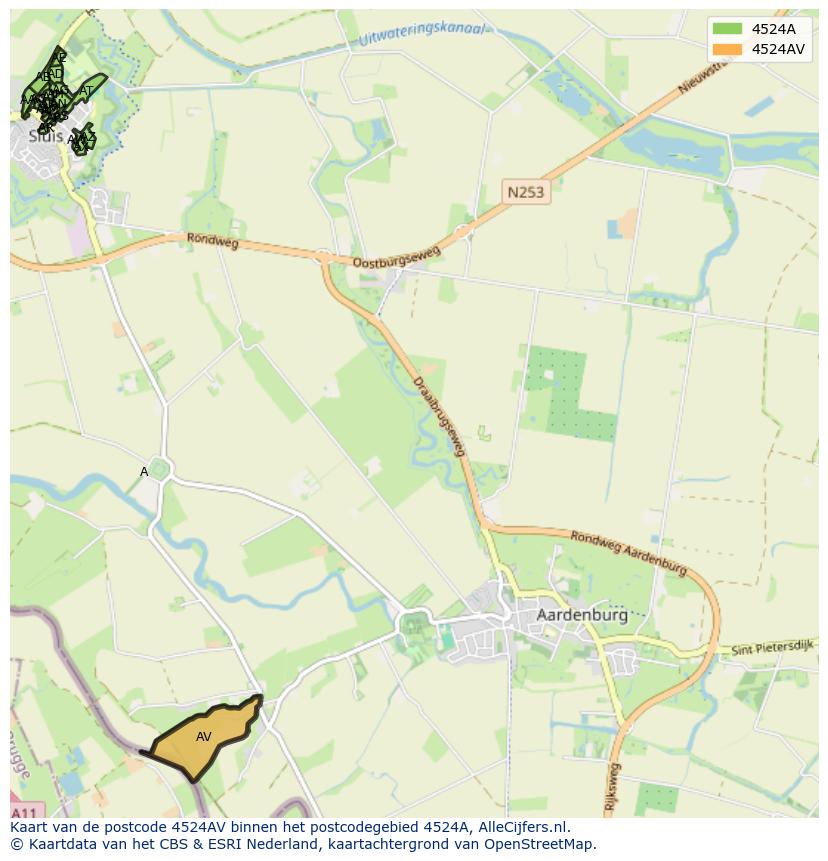 Afbeelding van het postcodegebied 4524 AV op de kaart.