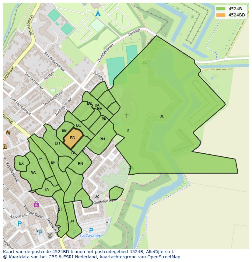 Afbeelding van het postcodegebied 4524 BD op de kaart.