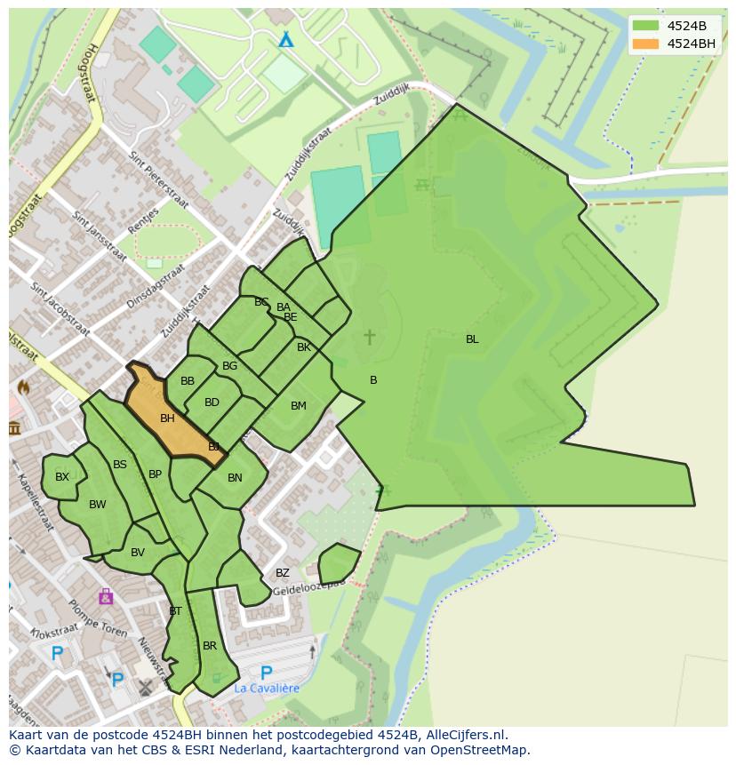 Afbeelding van het postcodegebied 4524 BH op de kaart.