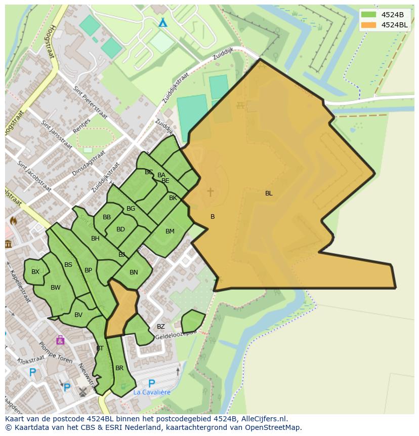 Afbeelding van het postcodegebied 4524 BL op de kaart.