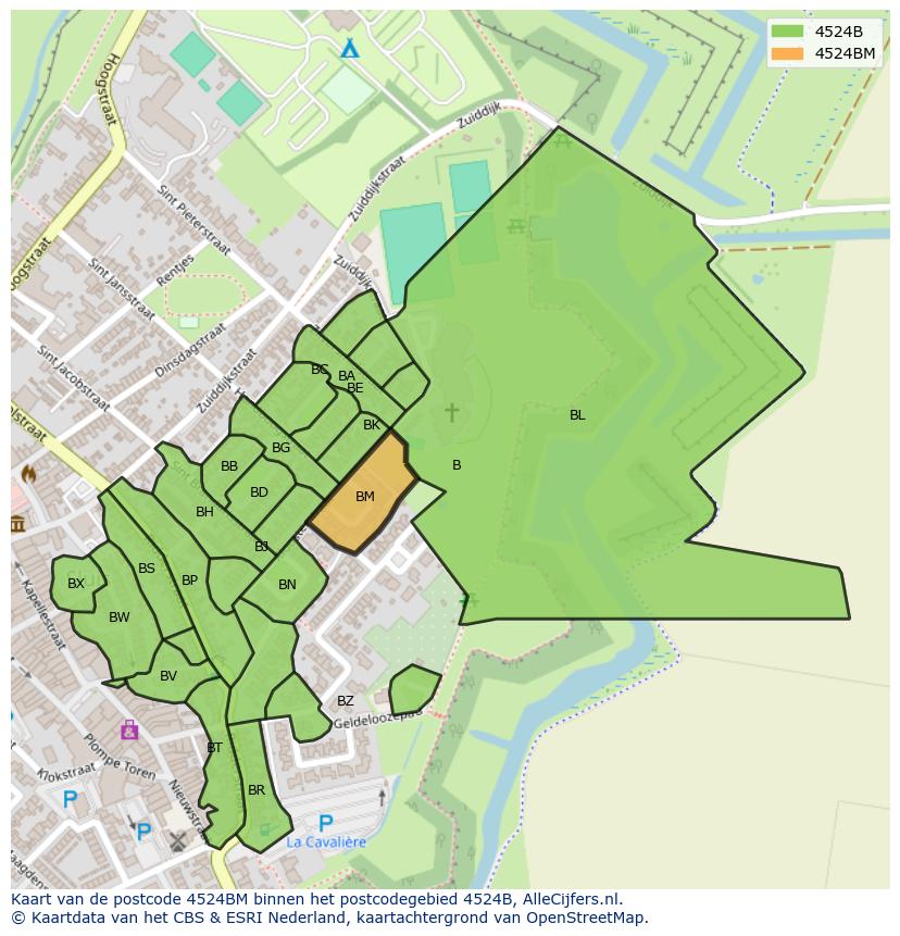 Afbeelding van het postcodegebied 4524 BM op de kaart.