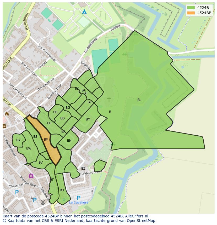 Afbeelding van het postcodegebied 4524 BP op de kaart.