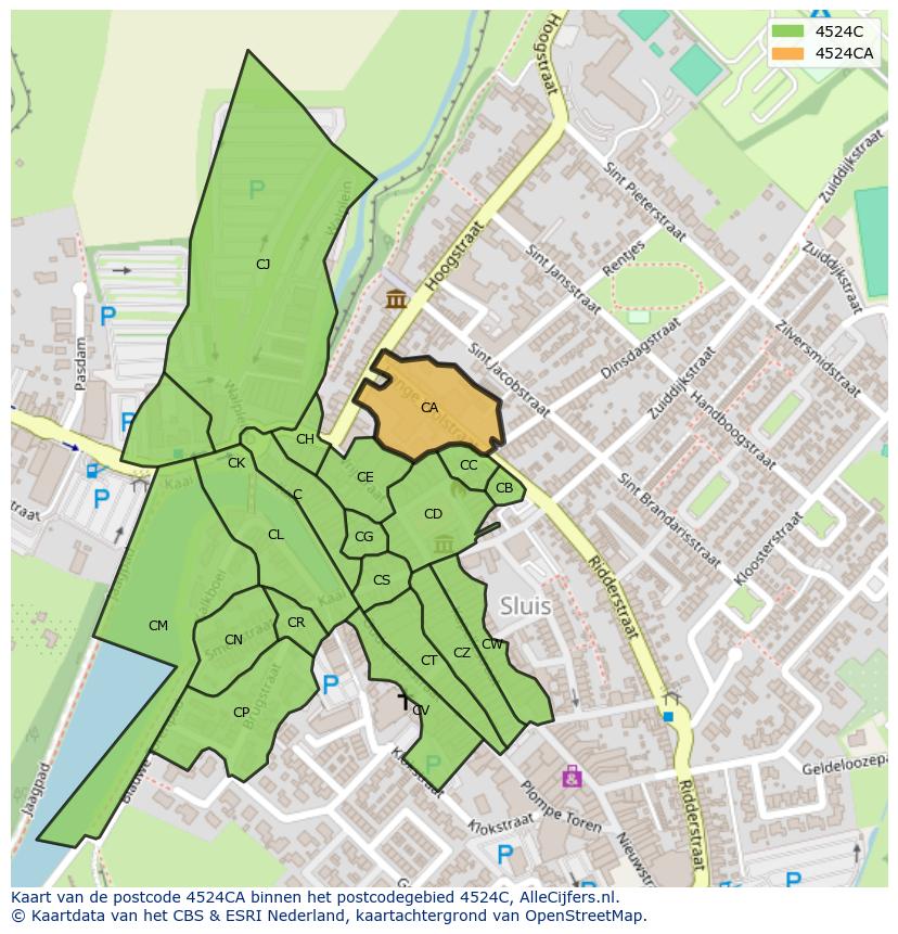 Afbeelding van het postcodegebied 4524 CA op de kaart.