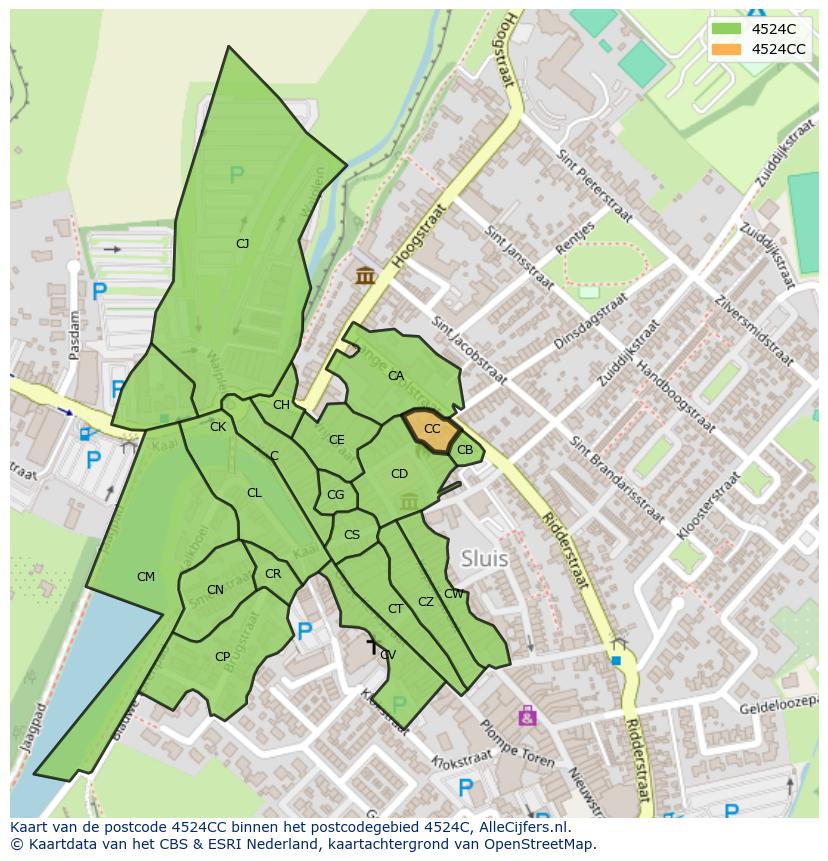 Afbeelding van het postcodegebied 4524 CC op de kaart.
