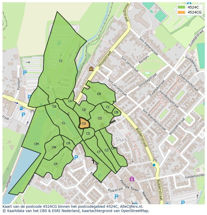 Afbeelding van het postcodegebied 4524 CG op de kaart.