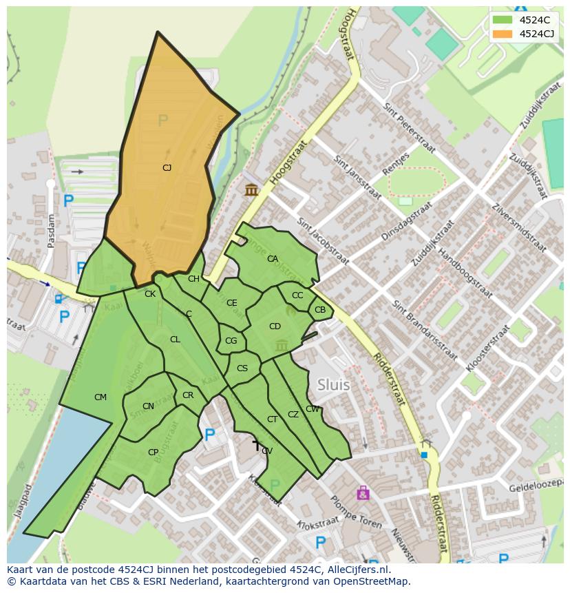 Afbeelding van het postcodegebied 4524 CJ op de kaart.
