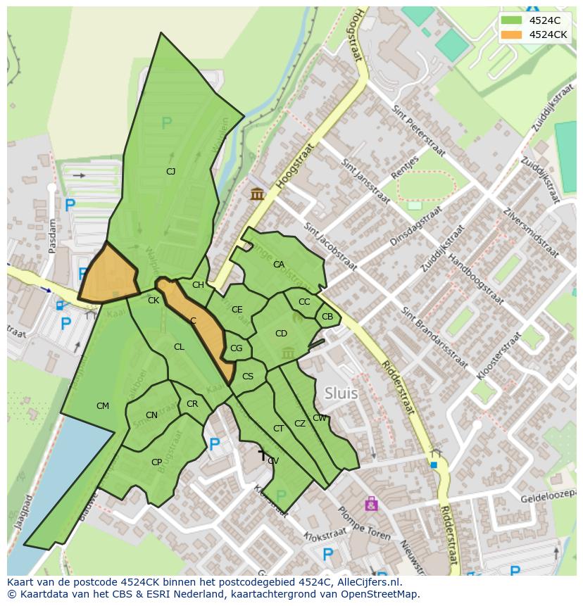 Afbeelding van het postcodegebied 4524 CK op de kaart.