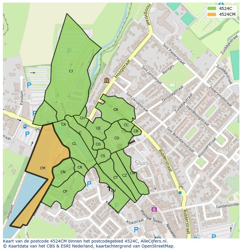 Afbeelding van het postcodegebied 4524 CM op de kaart.