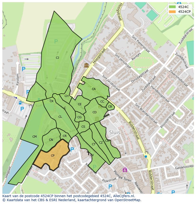 Afbeelding van het postcodegebied 4524 CP op de kaart.