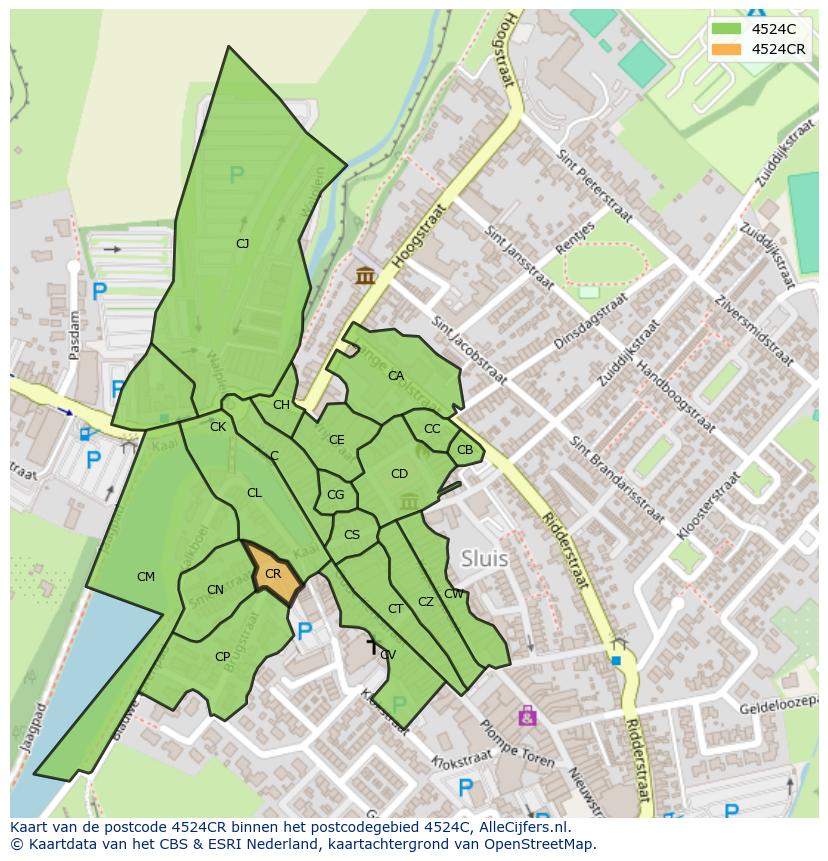 Afbeelding van het postcodegebied 4524 CR op de kaart.