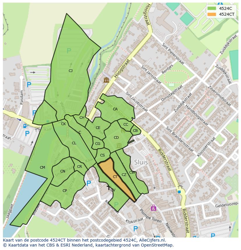 Afbeelding van het postcodegebied 4524 CT op de kaart.