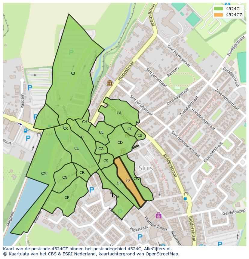 Afbeelding van het postcodegebied 4524 CZ op de kaart.