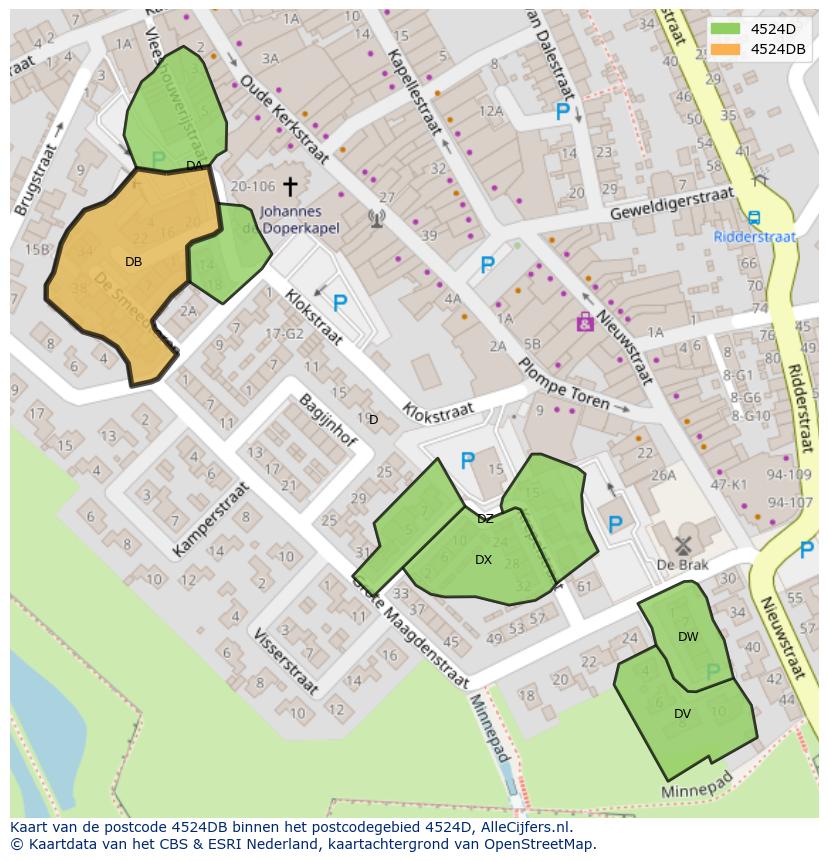 Afbeelding van het postcodegebied 4524 DB op de kaart.