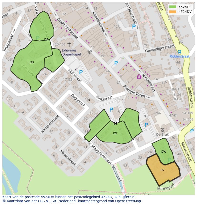 Afbeelding van het postcodegebied 4524 DV op de kaart.