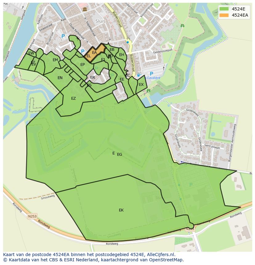 Afbeelding van het postcodegebied 4524 EA op de kaart.
