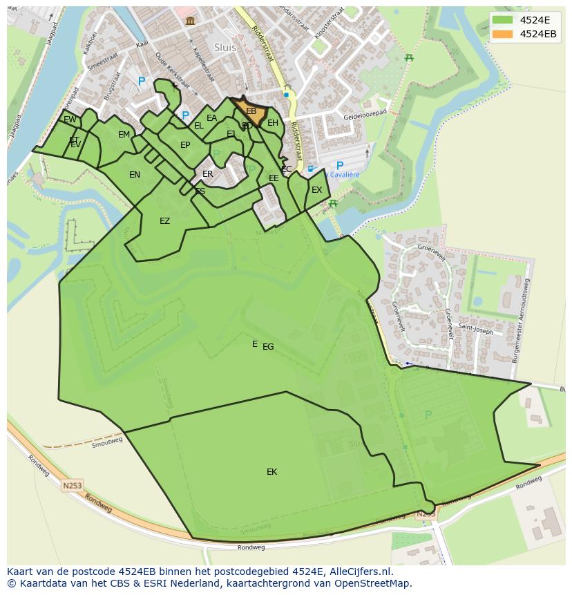 Afbeelding van het postcodegebied 4524 EB op de kaart.