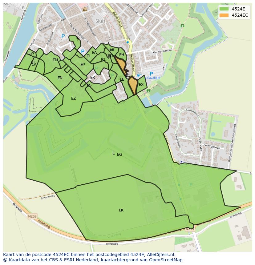 Afbeelding van het postcodegebied 4524 EC op de kaart.