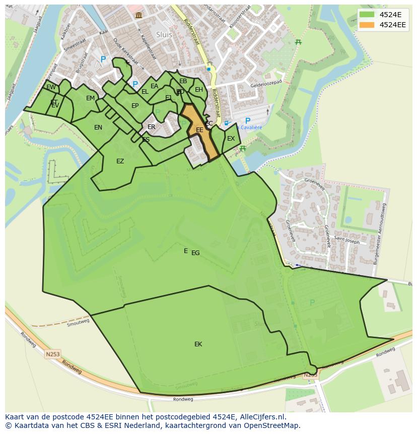 Afbeelding van het postcodegebied 4524 EE op de kaart.