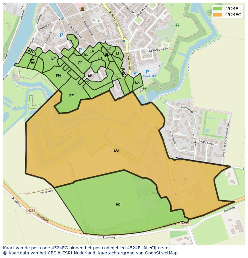 Afbeelding van het postcodegebied 4524 EG op de kaart.