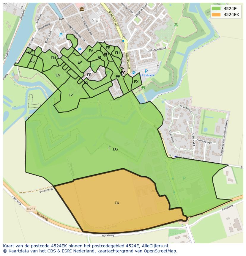 Afbeelding van het postcodegebied 4524 EK op de kaart.