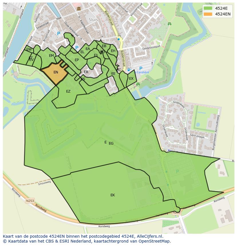 Afbeelding van het postcodegebied 4524 EN op de kaart.