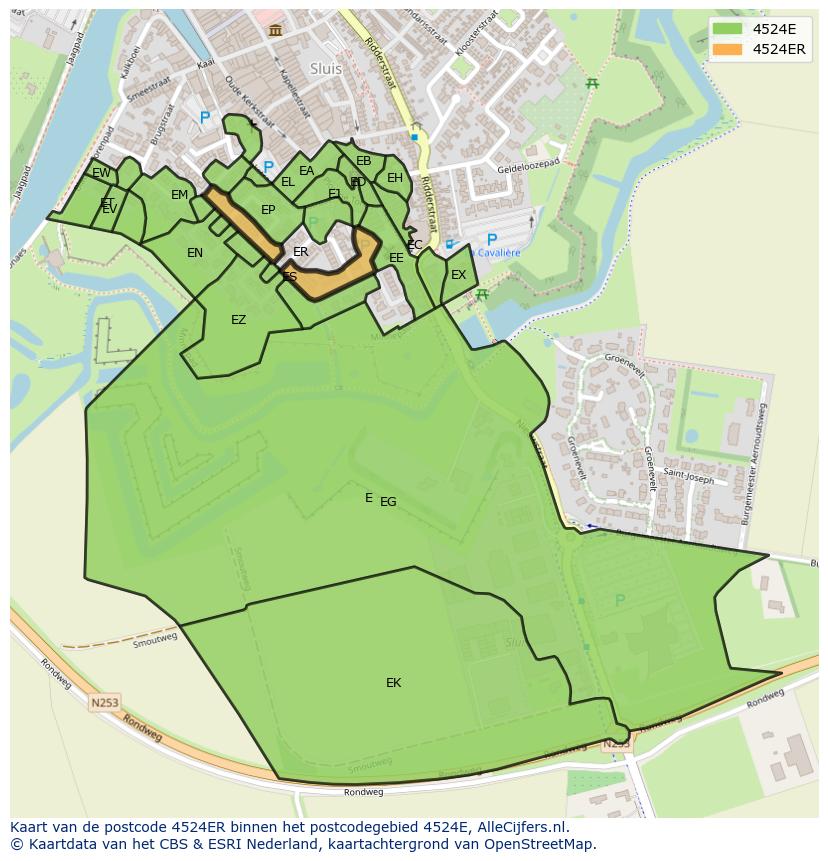 Afbeelding van het postcodegebied 4524 ER op de kaart.