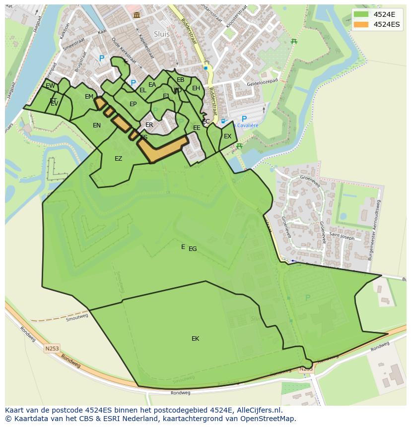 Afbeelding van het postcodegebied 4524 ES op de kaart.